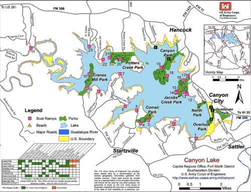 Canyon Lake area showing parks, beaches, boat ramps